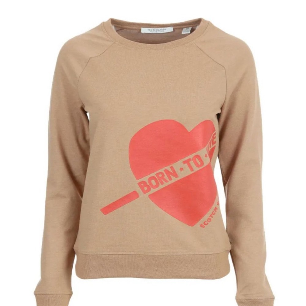 Scotch & Soda Tan Sweater with Red Heart Graphic